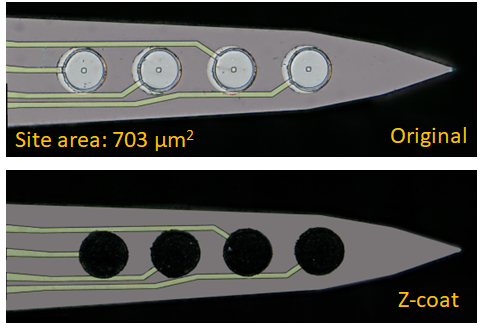 Uncoated probe detail, Z-coat probe detail